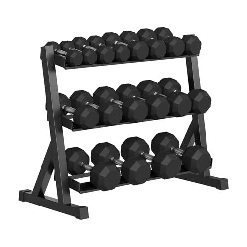 Hex Dumbbell Sets with Rack, 450LB (5-45Lb, 9 Pairs) Rubber Coated Dumbbell Weight Set and Storage...