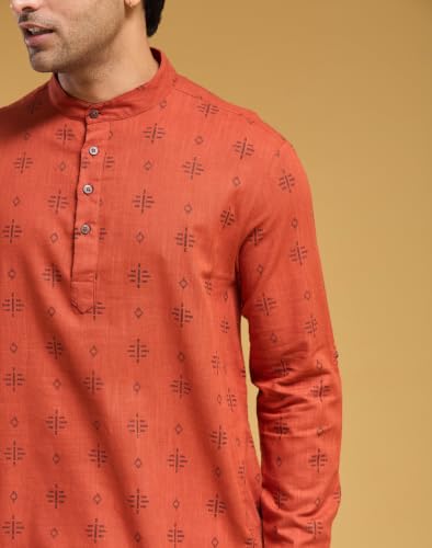 Image of Fabnu by Fabindia Men's Cotton Printed Relaxed Fit Straight Short Kurta