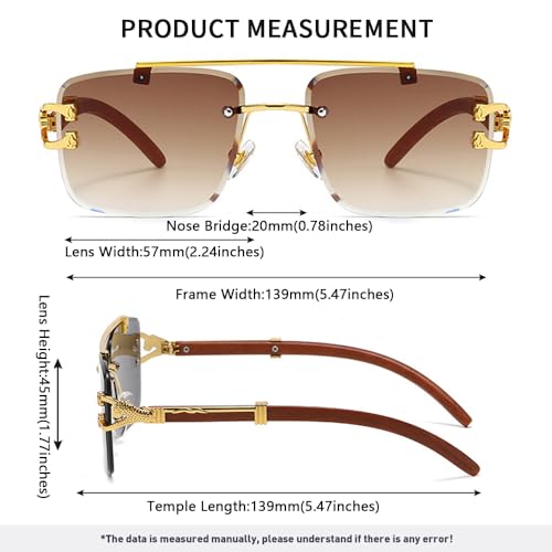 Oversized Rimless Square Sunglasses for Men and Women, Classic Retro Designer Shades3