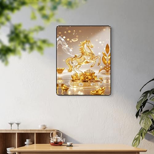 Image of SAF Golden Horse Statue Wall Art for Success Wealth & Power | Sparkle Laminated Black Frame 3D Modern Vastu Painting for Home Decor | Premium Prosperity Wall Frame (14 Inch x 11 Inch) K-36119
