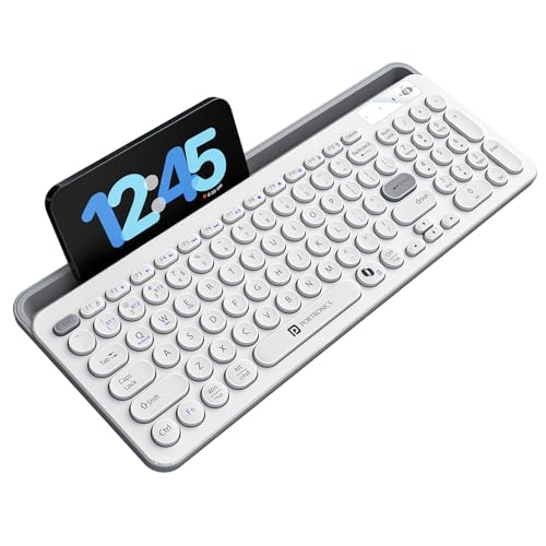 Image of Portronics Bubble 3.0 Wireless Keyboard with Bluetooth + 2.4 GHz USB Receiver, Rechargeable Battery, Dual Height Adjustment, Multimedia Hotkeys with Numpad, for Laptop, PC, Smartphone, Tablet(White)