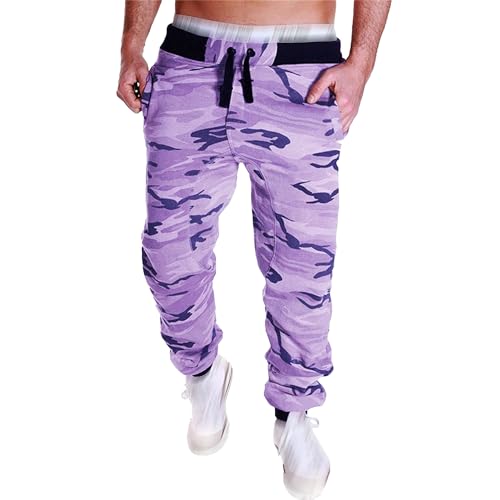 Mens Camo Casual Jogger Pants Drawstring Waist Cotton Athletic Sweatpants Hip Hop Loose Workout Cargo Pants