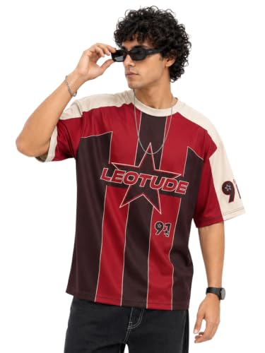 Image of LEOTUDE Men's Fire Flame and Skull Graphic Printed Oversized Polyester
