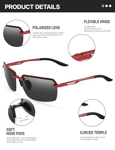 Image of BIRCEN Mens Polarized Sunglasses for Driving: Rimless UV Protection Sun Glasses with Al-Mg Frame for Fishing Traveling Golf