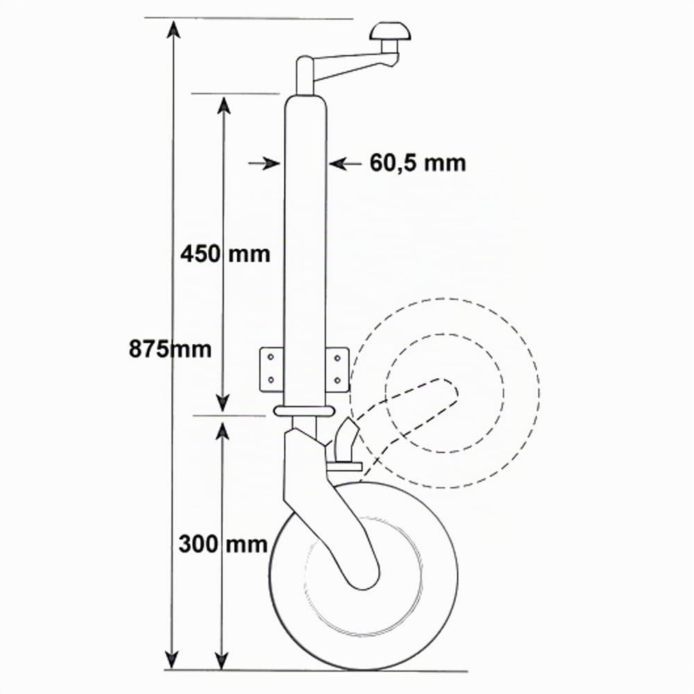 Rueda Jockey de Apoyo Delantera Ø200x60,5mm 453kg 275mm Soporte Plegable Remolque Coche de Pasajeros
