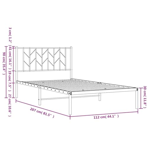 vidaXL Bettgestell, Bettrahmen mit Kopfteil, Bett Gästebett mit Stauraum, Metallbett Einzelbett Schlafzimmerbett, Schwarz 107x203cm Metall – Bild 3
