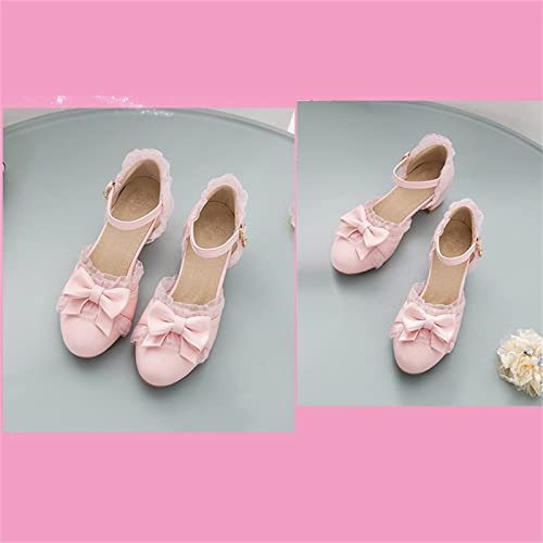 Summer Toddler Girls Dress Bow Tie Shoes Pumps Low Heels Flower Party Wedding High School Prom Shoes Girls Dress Sandals (Pink, 13 Little Child)4