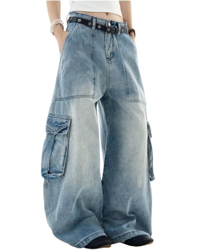 Baggy Cargo Jeans for Women Men Barrel Wide Leg Jeans Low Rise Vintage Boyfriend Denim Pants Grunge Clothes
