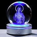 Movdyka 3D Crystal Ball Jesus Statue Christian Gifts for Women Men Faith, Laser Engrave Sacred Heart of Jesus Figurine Religious Gifts for Friend Catholic, Jesus Room Decor with Night Light Base