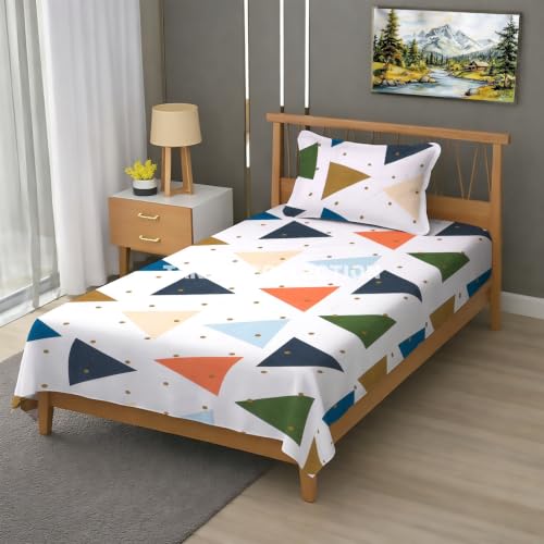 Image of Single Flat Bedsheet 60 x 90 Inch with 1 Pillow Cover, Cotton Blend Soft Breathable Bed Sheet Set for Single Bed, Lightweight Comfortable Bedding for Home Guest Room Daily Use