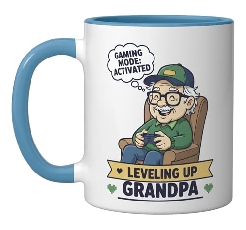 Funny Cool Gamer Grandpa Gift for Dad Daddy Grandfather Men Ceramic Mug, Blue/White