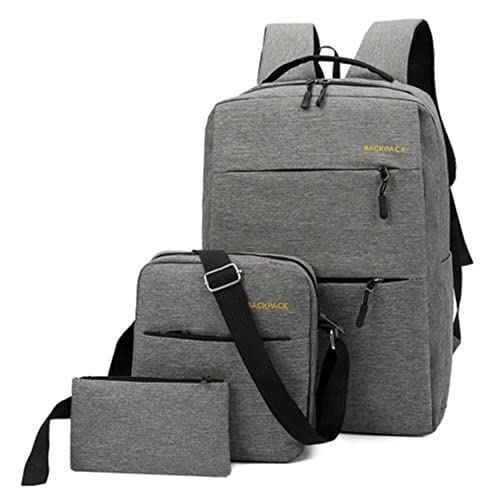 Lot de 3 sacs à dos pour ordinateur portable - Résistant à l'eau - Avec port de charge USB - Pour l'école, les voyages, la randonnée, l'ordinateur de 40,6 cm, gris Cover