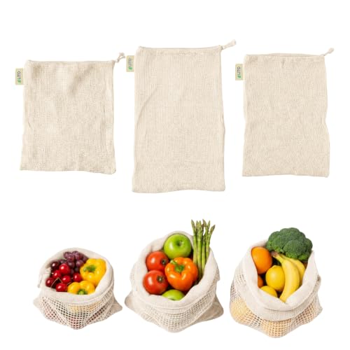 Image of Vegetable Bag for Fridge (3 pcs), Fridge Storage bags with Drawstrings, 100% Cotton Vegetable Storage Bags for Refrigerator, Keeps Veggies Fresh Longer, Eco-Friendly Fridge Bag (Natural - 3 Pack)