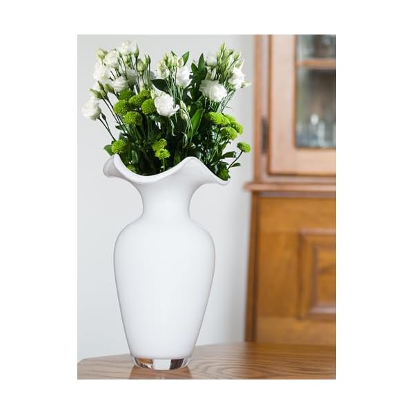 Barski glass vase white glass vase flair top 975 height vase for flower rose tulip made in europe  urban country home decor