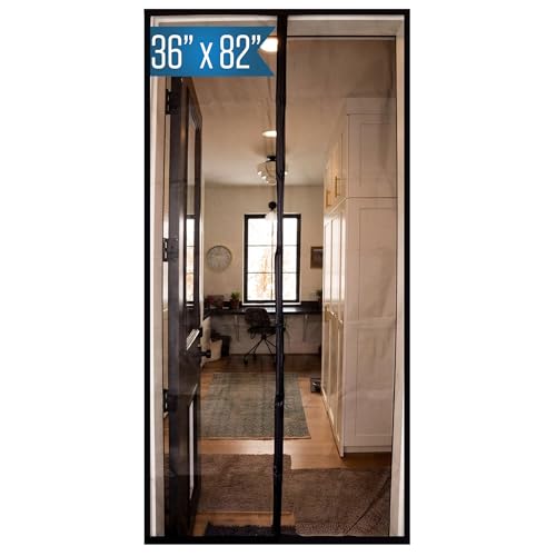 Fenestrelle Magnetic Screen Door – Heavy Duty, Hands Free Fiberglass Mesh with Self Closing Magnetic Seal, Black Trim – Fits 34" x 80" Doors (Screen Size 36" x 82")