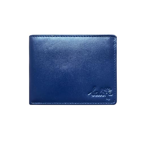 Balona Genuine Leather Anti-Theft RFID-Blocking Bifold Three Compartment Wallet Slim Fit Credit Card Case for Men (Navy Blue - Card)
