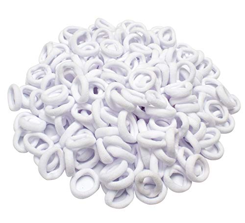 Cubaco 200 Pack Hair Bands Ties Elastics,No Crease Ponytail Holders Tiny Soft Rubber Bands, White