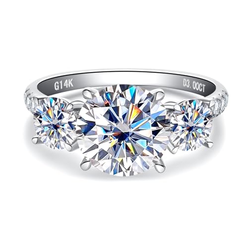 Solid 14K White Gold/Yellow Gold 1.5-3CT Moissanite Ring, 14K Real Gold Gift for Wedding, Engagement And Anniversary Promise Rings With Certificate