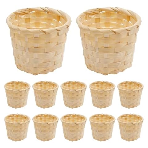 MDEOOSKY 12Pcs Mini Woven Baskets Miniature Flower Basket Mini Bamboo Basket Desktop Clutter Organiser Mini Grocery Basket for Home Office Table Party Favors Crafts Decoration Cover