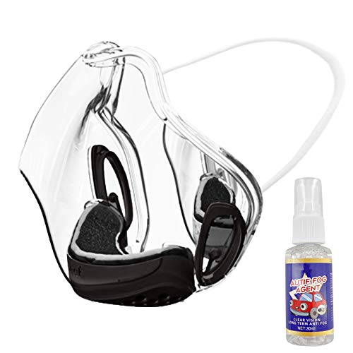 Transparent_Face_Mask, Clear Combine Plastic Reusable Clear Face Bandanas, Visible Expression, for Adults (1PC-Black with 1 Spray)