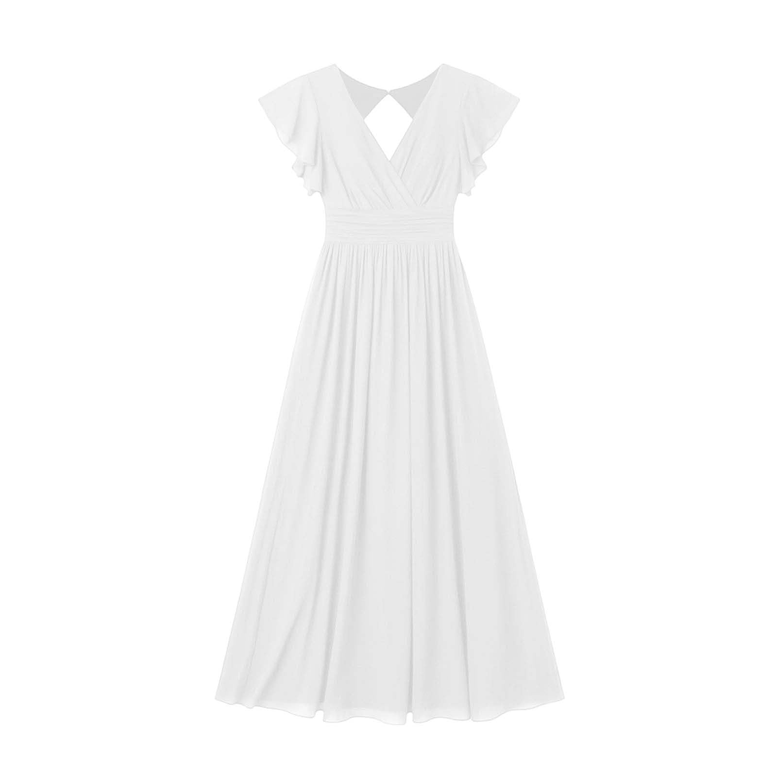 Damen Kleider Elegant Festlich - Langes Abendkleid Chiffon mit V-Ausschnitt für Hochzeitsgäste Elegante Brautjungfernkleider in A-Linie mit Rüschenärmeln Rückenausschnitt formelle Ballkleider