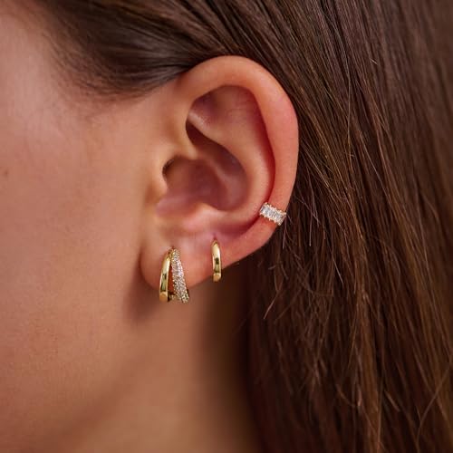 Image of 4Pairs Statement Gold Hoop Earrings for Women Trendy,Surgical Steel Gold Plated Hoop Hypoallergenic Earrings Set,Titanium Hoops Earring Stacks,CZ Cartilage Huggie Hoops Earring Gifts for Girlfriend