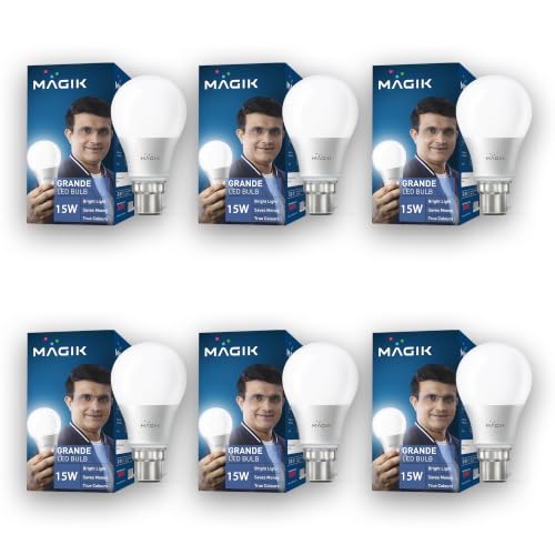 Image of MAGIK Grande 15W LED Bulb | Cool White (6500K) | B22 Base | High Brightness LED Lamp for Home & Office, Energy Efficient, Long Life with Wide Light Spread | Pack of 6