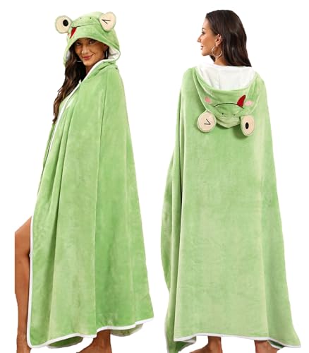 MissNotwo Frog Gifts for Women Frog Wearable Blanket Cozy Hooded Cape