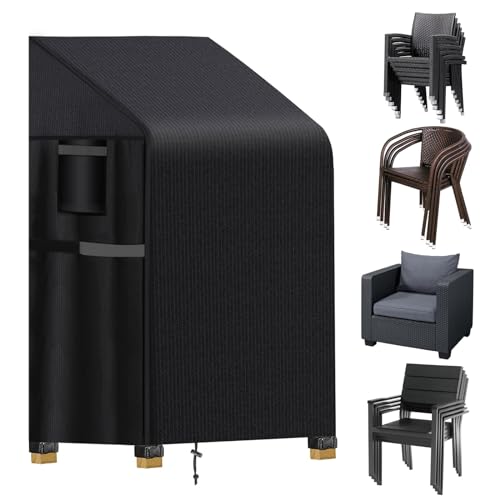 Housse Chaise de Jardin Empilable , 420D Oxford Imperméable Bache de Protection Chaise de Jardin, Jusqu'à 6 Chaises,Anti-UV/Pluie,Housse de Fauteuil Exterieur...