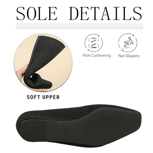 Women's Knit Square Toe Flats Casual Comfortable Slip On Soft Bottom Internal Height Increase Dress Shoes for Daily Work Walking Flat Shoes4