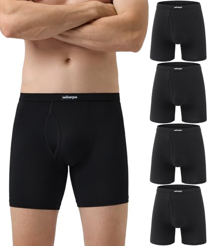 wirarpa Boxershorts Herren Männer Unterhosen Weiche Unterwäsche Men Modal mit Eingriff ohne Etikett 4er Pack Schwarz Größe L