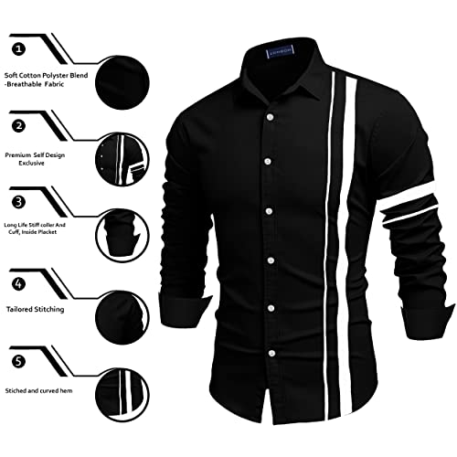 Image of Zombom Men Cotton Polyester Blend Regular Fit Striped Full Sleeve Casual Shirt