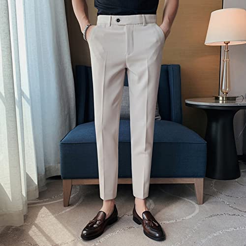 DGHM-JLMY Men's Summer Thin British Cropped Pants Slim Fit Ankle-Length Dress Pants Stretch Cropped Skinny Pants2