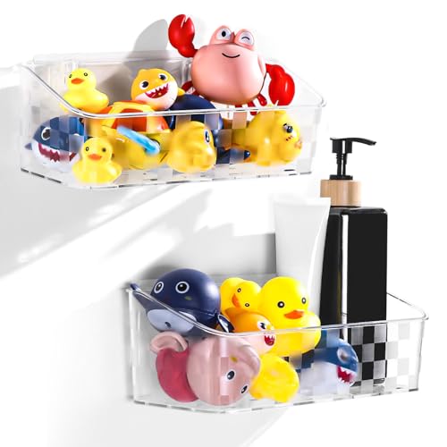 Image of VEGEVIGI Bath Toy Storage Holder For Bathtub, Wall Mounted Shower Bath Tub Baby Toy Organizer, Hanging Clear Plastic Shower Caddy for Bathroom,2 PACK