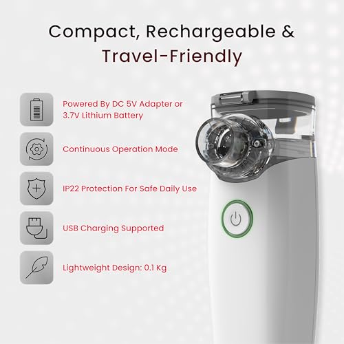 Image of CONTEC NE-M01L Portable Mesh Nebulizer Machine for Adults & Kids with Rechargeable Battery, Silent USB Handheld Inhaler for Asthma & Respiratory Care.