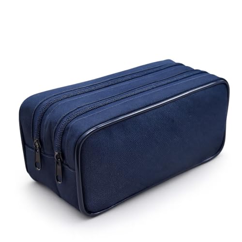 Estojo Escolar Duplo com 2 Compartimentos, Poliéster Resistente, Costura Reforçada, Grande Organizador para Lápis e Canetas (Azul Marinho)
