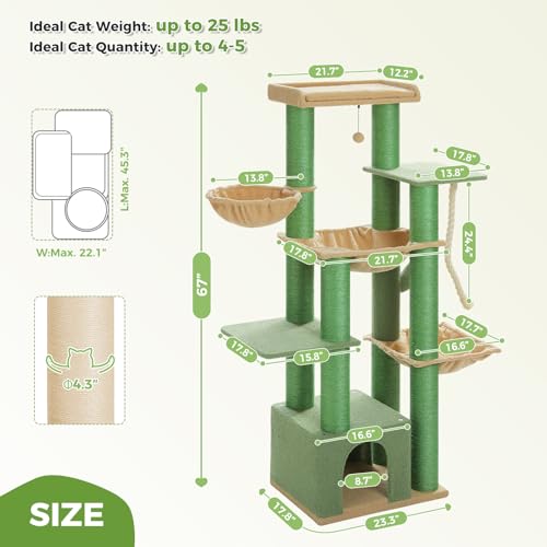 Image of 67 inch Heavy Duty Cat Tree for Indoor Cats, XXL Cat Tower with Thick Post