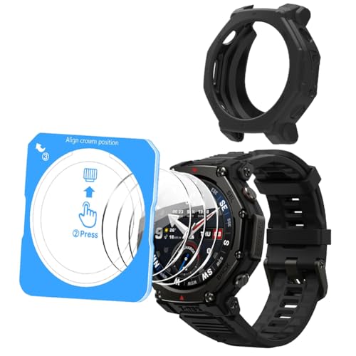 HUADU Amazfit T-Rex3 Pro 48mmp WatchXN[veN^[ ʒu킹tt[t KXtB h~ 𑜓xtJo[ VRP[XJo[ (ubN)