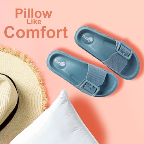 Image of FOOT UP Women's Soft Buckle Slides | Cushioned Anti-Skid Slippers for Women | Lightweight Comfort Sandals with Adjustable Buckle | Slip-On Footwear for Home Use, Indoor Areas & Outdoor Movement