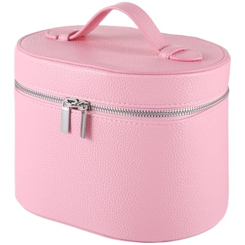 Makeup Vanity Bag for Women - Large Capacity Cosmetic Organizer with Removable Liner Waterproof PU Leather Skincare Bag Portable chic Cosmetic Make Up Case for Skincare Brushes Accessories Pink