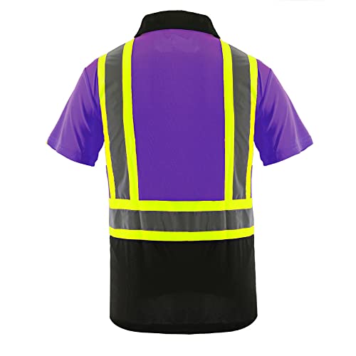 Lovposnty Safety Polo Shirts For Men Ansi Class 2 Safety Shirt Black Bottom Reflective Shirt For Men(Purple,Xl) #TOP1