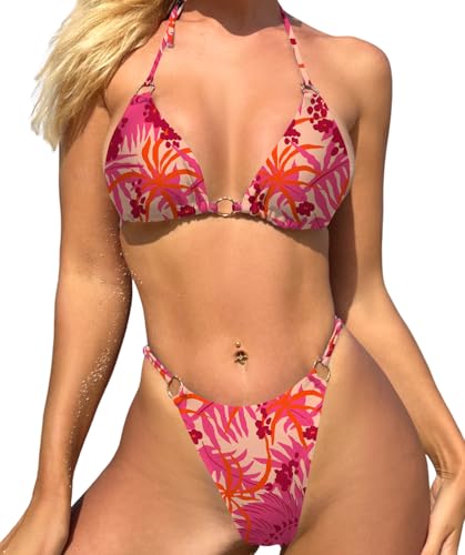Image of MIKETAI Sexy Bikinis for Women 2 Piece Bikini Spaghetti Strap Swimsuits Solid Color Bathing Swimwear Triangle Bathing Suit