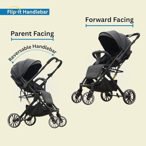 Image of Travel Mate Premium Baby Stroller Pram - Reversible Handle, One-Hand Fold, Full Recline & Suspension | All-Terrain Large Wheels, Travel-Friendly | 5-Point Harness for Newborns to Toddlers 0-3 years (Black)