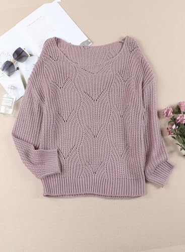 Image of Dokotoo Womens Sweaters 2026 Crewneck Cute Elegant Soft Long Sleeve Hollow Cable Knit Pullover Tops