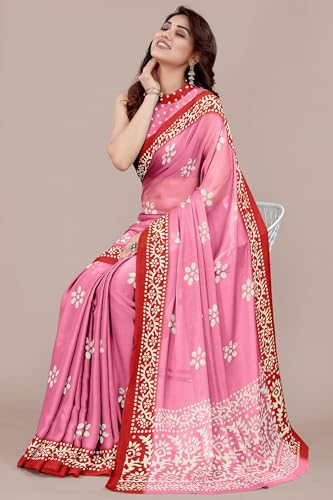 Image of MIRCHI FASHION Saree for Woman Chiffon Batik Printed | Lightweight Daily Wear Women's Office Sari with Blouse Piece (Available in 40 Colours)