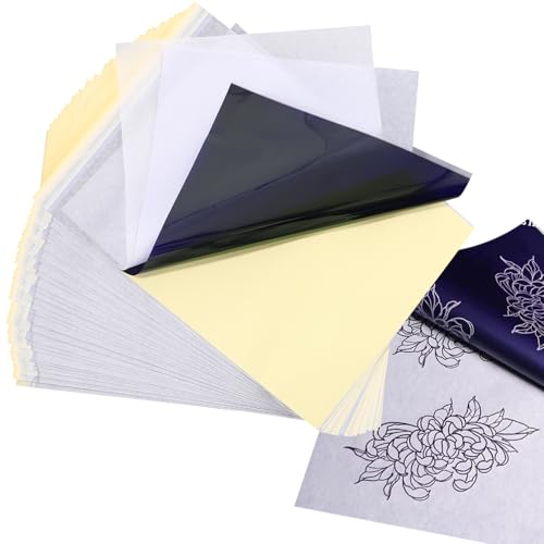 LEAZZLE 40 Hojas de Papel Transfer Tattoo, A4 Papel Calco Tatuaje de 4 Capas, Papel Hectografico Tattoo Uso Comercial y Personal, Papel Hectografico Adecuado para Decoración de Tatuajes