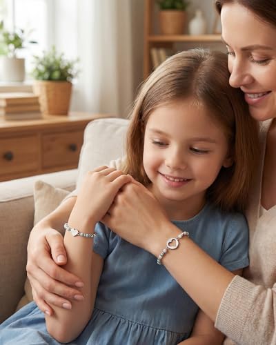 Image of Mother Daughter Bracelets Set for 2 Matching Heart Bracelets for Mother and Daughter to My Mom Bracelet Birthday Mothers Day Gifts for Mom Daughters