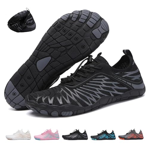 2025 New Hike Barefoot Shoes for Women Mens,Barefoot Shoes Women,Non-Slip Ultra-Light Water Shoes(Black,8 Women/6 Men)