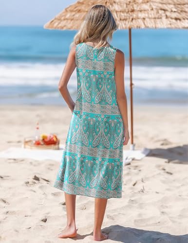 Image of Zeagoo Womens Summer Midi Dresses 2026 Casual Sleeveless Tank Sundresses A Line Crewneck Beach Vacation Dress with Pockets