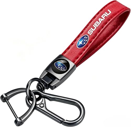 Li Decor Genuine Leather Car Key Chain Compatible with Subaru Series Keyring Keychain Accessories Family Present Red